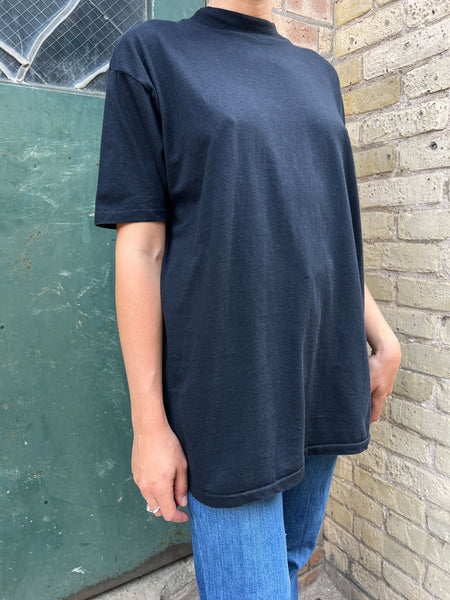 Vintage 1960's Black Cotton Short Sleeve Turtleneck