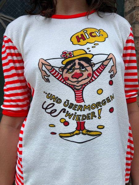 Vintage 1970's Striped Hungover Person in Martini Glass T-Shirt