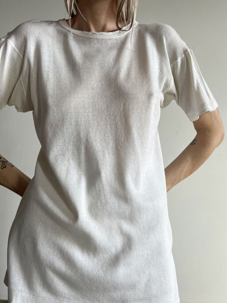 Vintage 1950's - 1960's White Distressed T-Shirt, White Tee, Unisex Adults