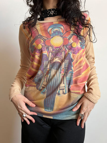 Vintage 1970's 1980's Long Sleeved Motorcycle Shirt, Hippie