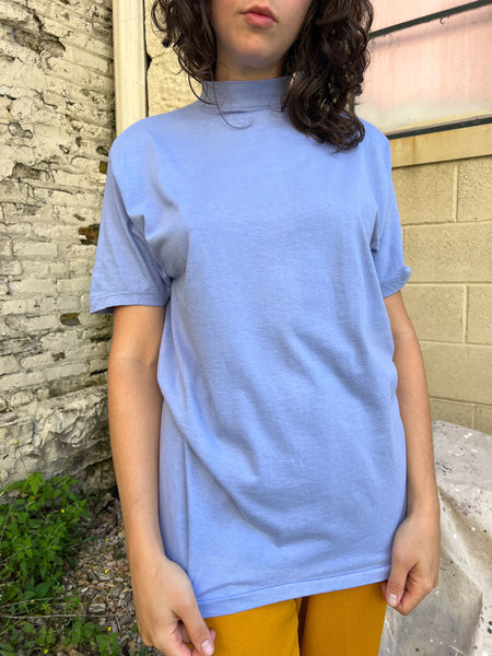Vintage 1960's Cotton Periwinkle Short Sleeve Turtleneck