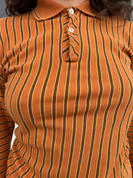 Vintage 1960's Orange Striped Long Sleeve Polo Shirt