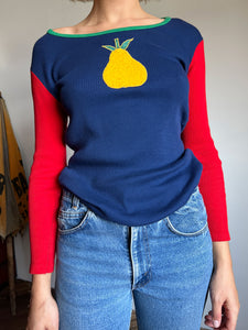 Vintage 1960's Pear Applique Long Sleeved Shirt