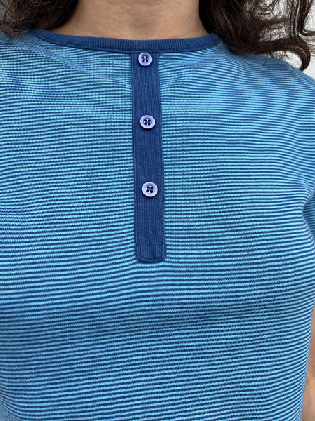 Vintage 1960's - 1970's Blue Striped Cotton T-Shirt