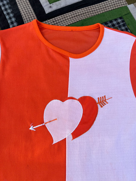 Vintage 1960's Orange and White Heart T-Shirt, Unisex Adults, 60's Mod Pop