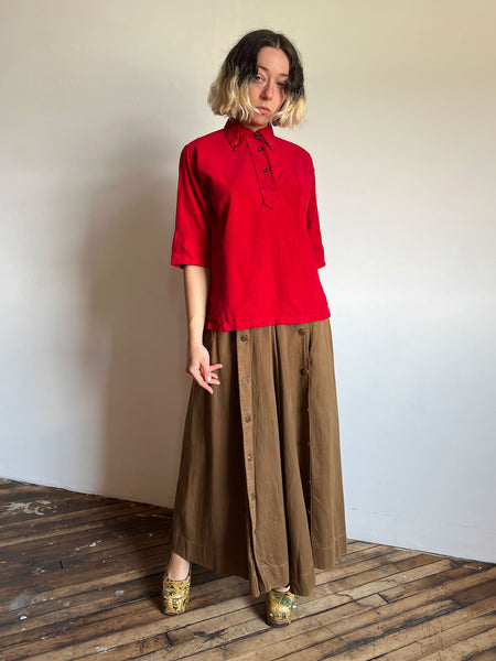 Vintage 1940's Red Corduroy Blouse