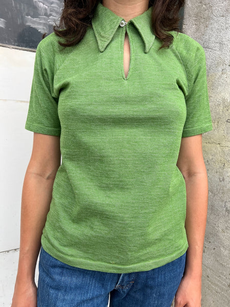 Vintage 1960's - 1970's Green Collared Short Sleeve Shirt