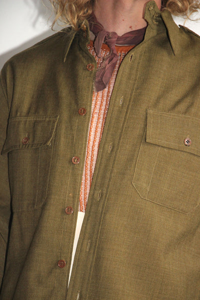 Vintage Chin Strap Wool Army Button Down