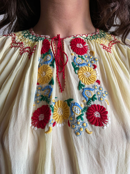Vintage 1930's Embroidered Chiffon Blouse, 30's