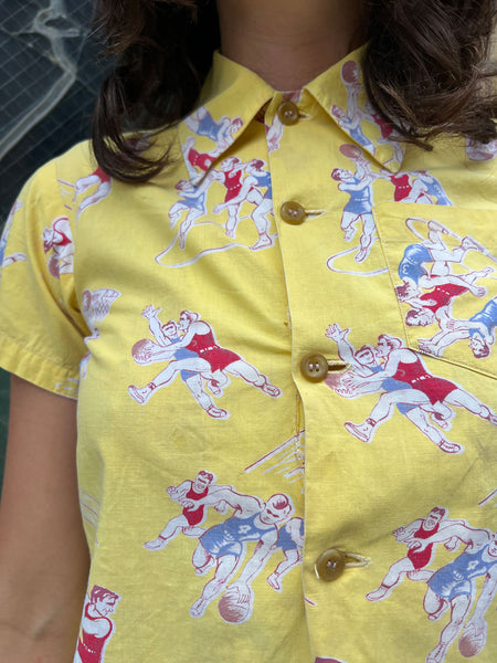 Vintage 1940's Novelty Print Basketball Button Down Shirt