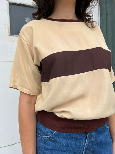 Vintage 1940's Striped Short Sleeve Rayon Top