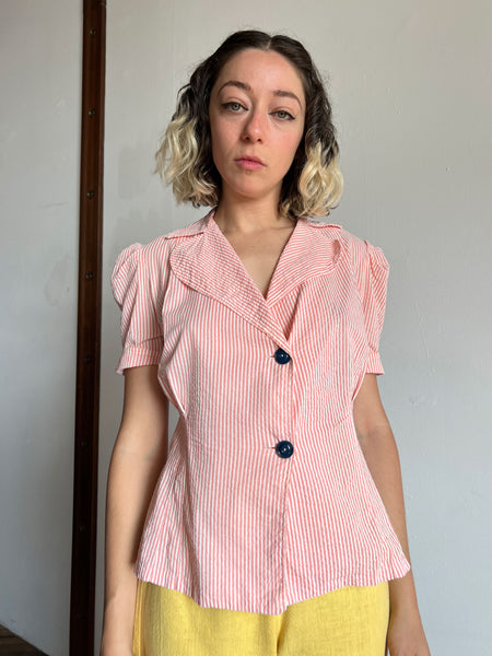 Vintage 1930's - 1940's Pink and White Striped Blouse