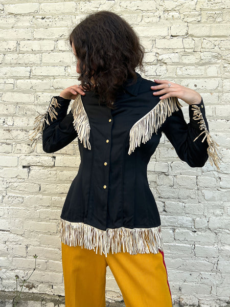 Vintage 1940's Gabardine Fringe Pearl Snap Ranch Wear Shirt