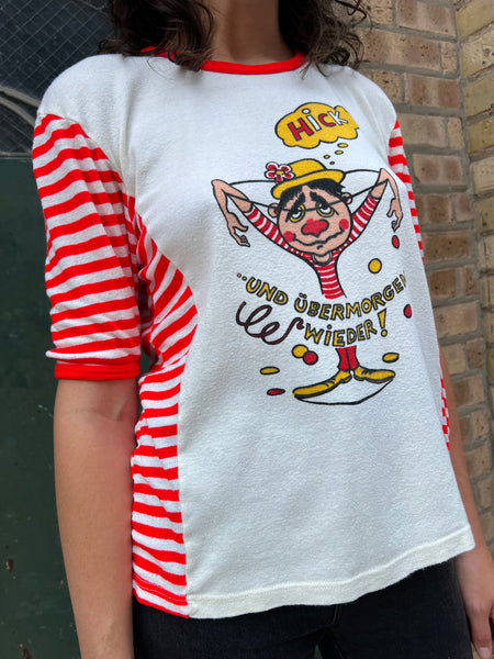 Vintage 1970's Striped Hungover Person in Martini Glass T-Shirt