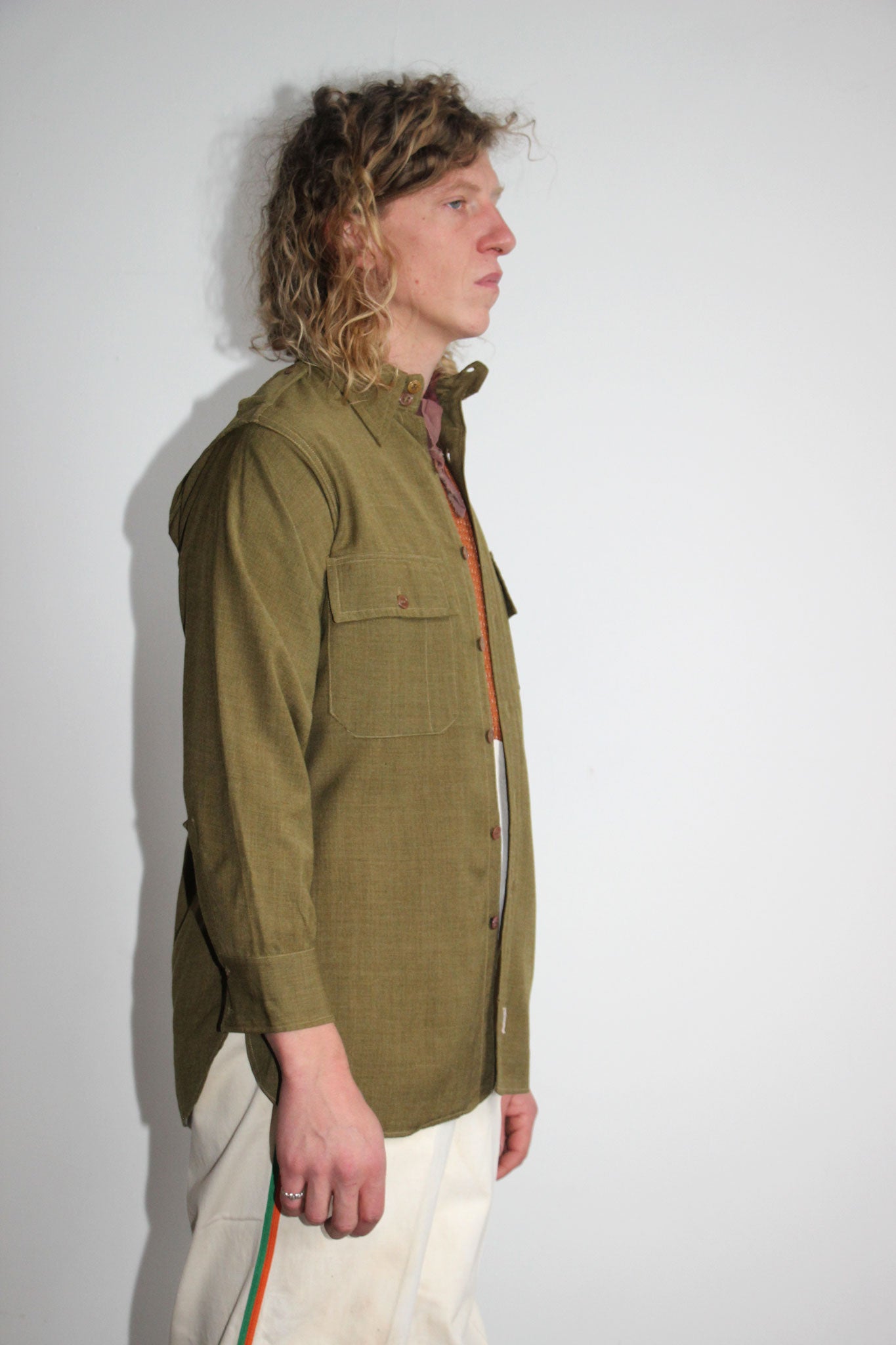 Vintage Chin Strap Wool Army Button Down