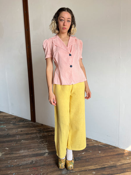Vintage 1930's - 1940's Pink and White Striped Blouse