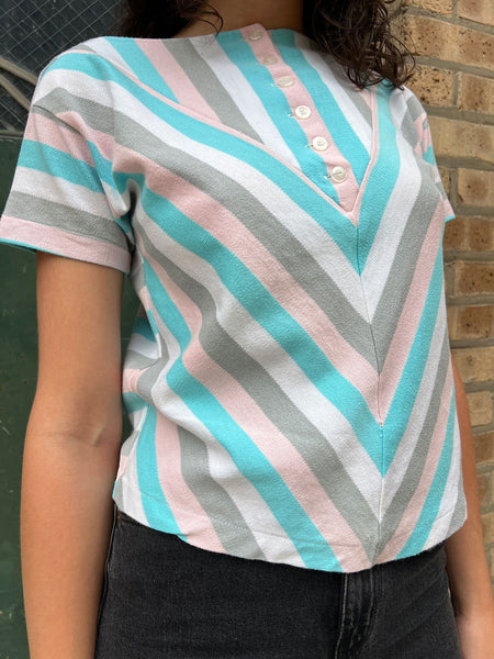 Vintage 1960's Pastel Striped Cotton Shirt