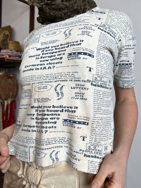 Vintage 1970's Newspaper Print T-Shirt