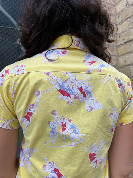 Vintage 1940's Novelty Print Basketball Button Down Shirt