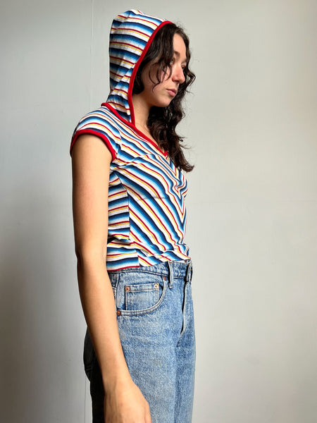 Vintage 1960's 1970's Striped Cotton Hooded Shirt
