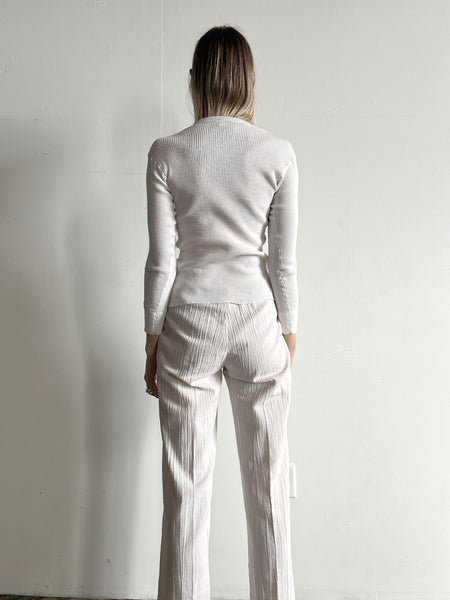 Vintage 1970's White Thermal Long Sleeved Shirt, 70's Basic, White Cotton