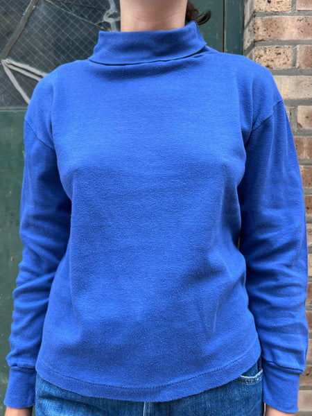 Vintage Single Stitch Blue Cotton Turtleneck