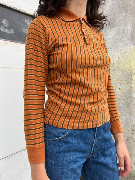 Vintage 1960's Orange Striped Long Sleeve Polo Shirt