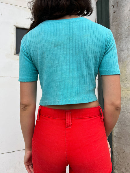 Vintage 1960's Blue Cotton RIbbed Crop Top