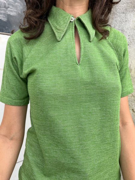 Vintage 1960's - 1970's Green Collared Short Sleeve Shirt