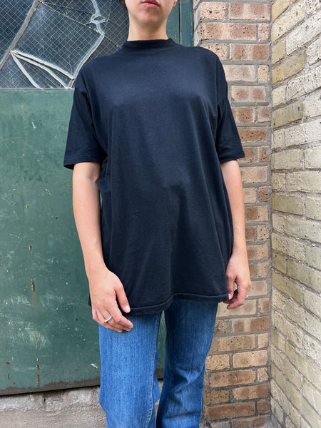 Vintage 1960's Black Cotton Short Sleeve Turtleneck