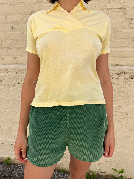 Vintage 1940's - Early 1950's Women's Yellow Cotton Collared Shirt