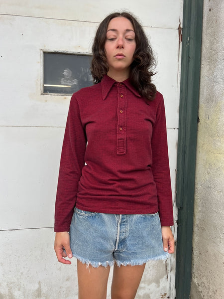 Vintage 1960's Red Long Sleeved Polo Shirt