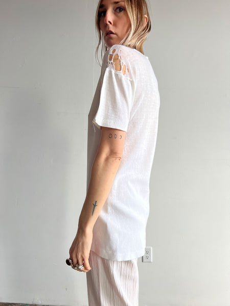 Vintage 1950's - 1960's White Distressed T-Shirt, White Tee, Unisex Adults