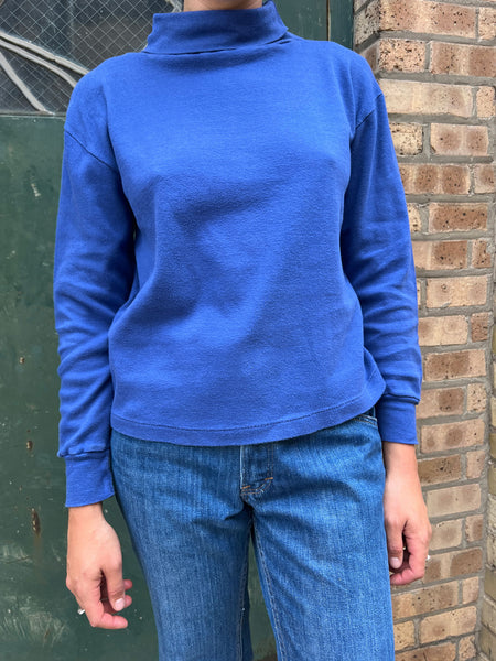 Vintage Single Stitch Blue Cotton Turtleneck