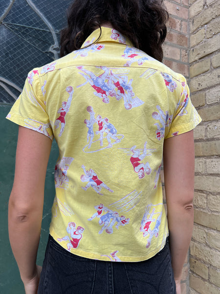 Vintage 1940's Novelty Print Basketball Button Down Shirt