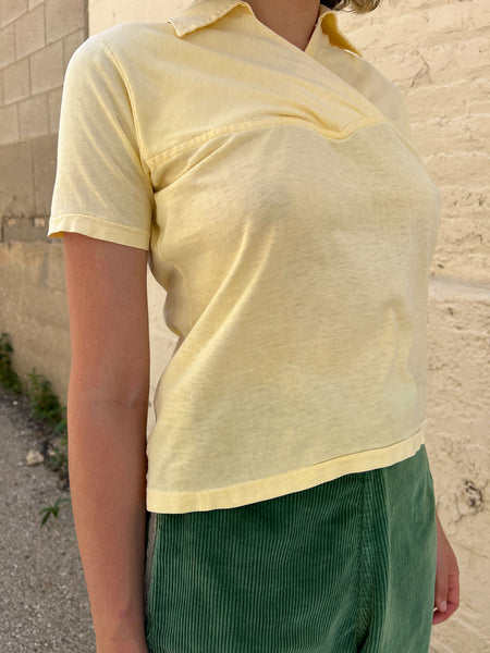 Vintage 1940's - Early 1950's Women's Yellow Cotton Collared Shirt