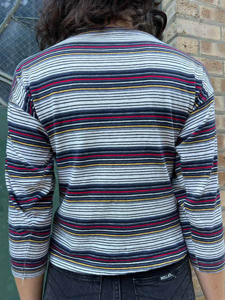 Vintage 1950's Striped Boat Neck Three Quarter Sleeve Cotton Top
