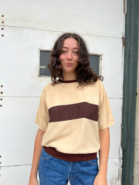 Vintage 1940's Striped Short Sleeve Rayon Top