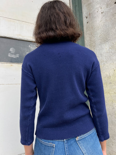 Vintage 1960's Deep Blue Ribbed Cotton Long Sleeve Shirt