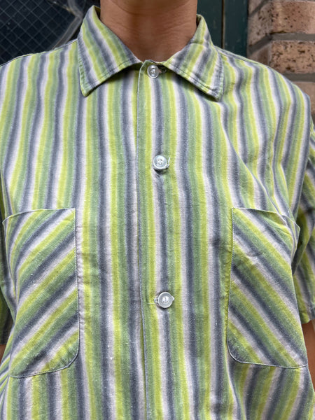 Vintage 1950's Striped Cotton Button Down Short Sleeve Shirt