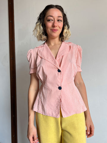 Vintage 1930's - 1940's Pink and White Striped Blouse