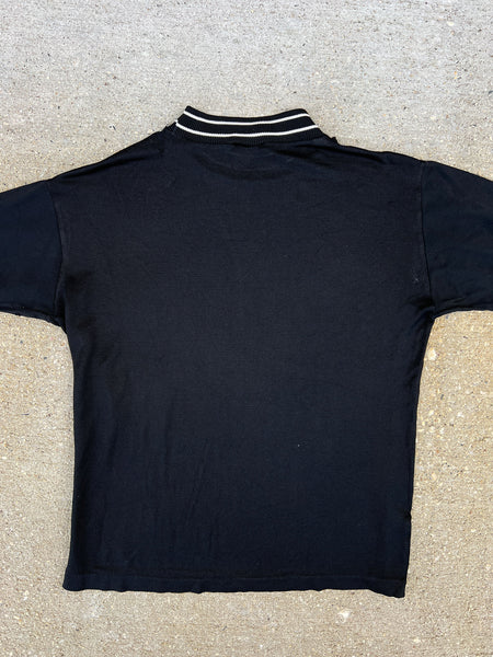 Vintage 1940's - 50's Black Short Sleeve Knit with Striped Collar and Cuffs, 40's 50's Unisex