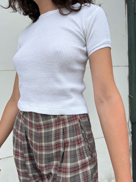 Vintage 1960's White Waffle Knit Baby Tee
