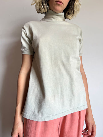 Vintage 1960's Light Green Cotton Turtleneck, Short Sleeved