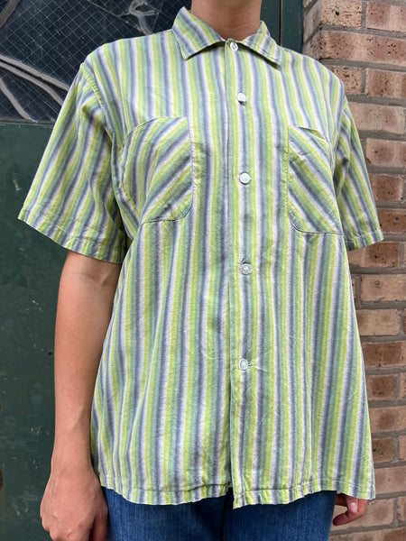 Vintage 1950's Striped Cotton Button Down Short Sleeve Shirt
