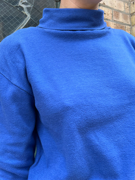 Vintage Single Stitch Blue Cotton Turtleneck