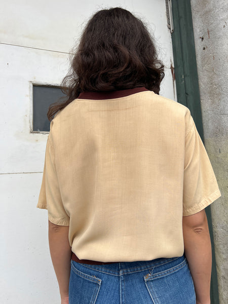 Vintage 1940's Striped Short Sleeve Rayon Top