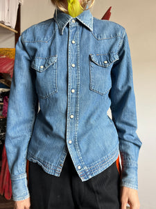 Vintage 1950's Denim Western Shirt with Pearl Snaps