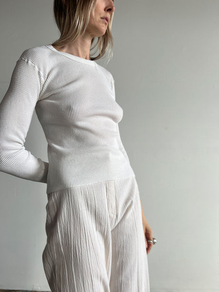 Vintage 1970's White Thermal Long Sleeved Shirt, 70's Basic, White Cotton