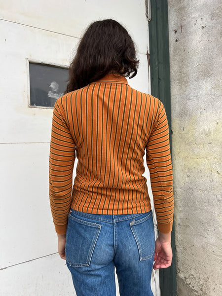 Vintage 1960's Orange Striped Long Sleeve Polo Shirt